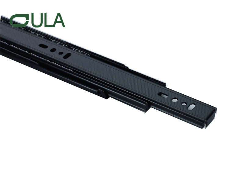 Jieyang Factory 45mm Telescópico Black Finish Metal Box gaveta Slide Rail rolamento de esferas de 3 vezes para cozinha e uso ao ar livre